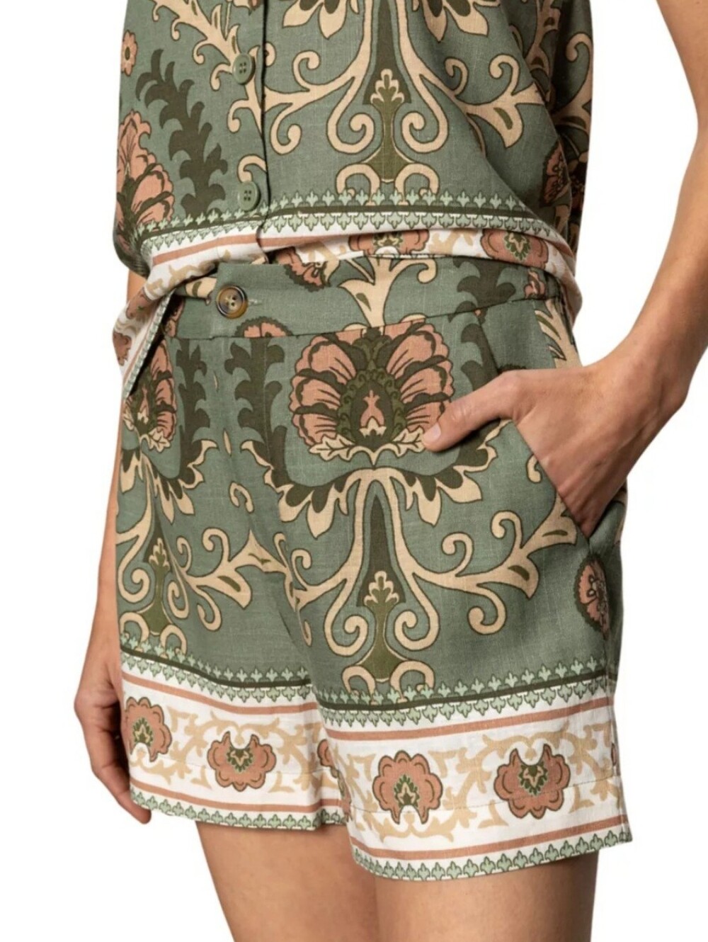 Sanctuary City Shorts S Green Linen Spring Breaker Floral High Waist New $100
